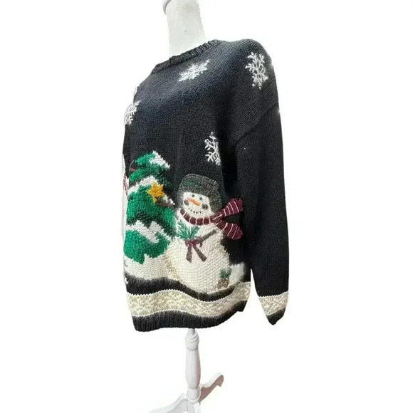 Croft & Barrow Hand Knitted Black With Muti color Snowman Sweater Size Large - Picture 10 of 16